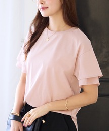 1枚マスト!袖口シフォンフレアスリーブTシャツ<接触冷感>