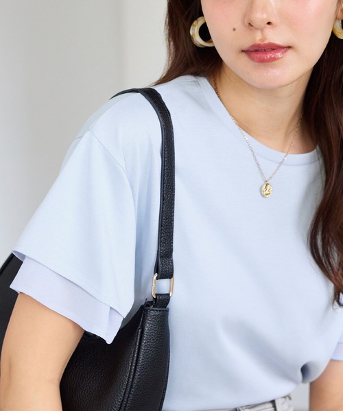 alotta(アロッタ)の「1枚マスト!袖口シフォンフレアスリーブTシャツ<接触冷感>(Tシャツ/カットソー・レディース・ネイビー/ブルー系その他/ピンク/オフホワイト/ブラック・L/LL/M)」の10枚目の写真