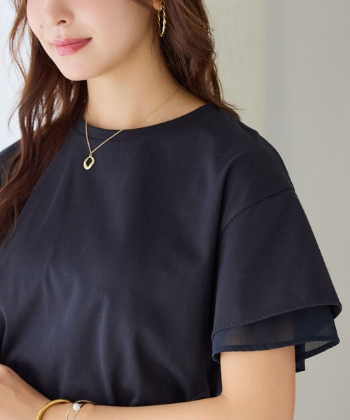alotta(アロッタ)の「1枚マスト!袖口シフォンフレアスリーブTシャツ<接触冷感>(Tシャツ/カットソー・レディース・ネイビー/ブルー系その他/ピンク/オフホワイト/ブラック・L/LL/M)」の16枚目の写真