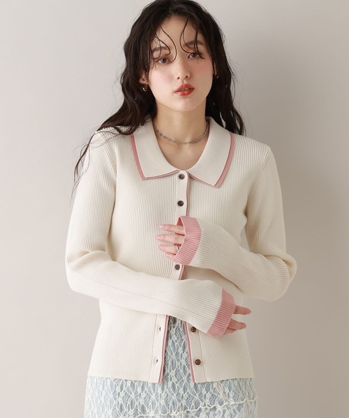 RAGEBLUE(レイジブルー)の「バイカラーリブニットポロカーディガン(カーディガン/ボレロ・レディース・ネイビー/グレー/ホワイト・FREE)」の1枚目の写真