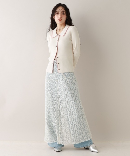 RAGEBLUE(レイジブルー)の「バイカラーリブニットポロカーディガン(カーディガン/ボレロ・レディース・ネイビー/グレー/ホワイト・FREE)」の4枚目の写真