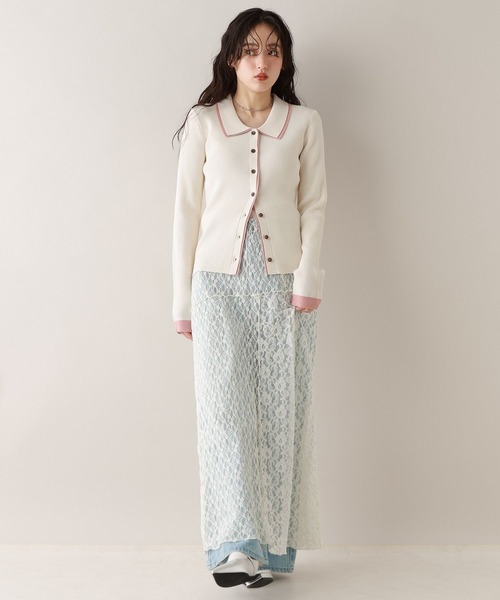 RAGEBLUE(レイジブルー)の「バイカラーリブニットポロカーディガン(カーディガン/ボレロ・レディース・ネイビー/グレー/ホワイト・FREE)」の5枚目の写真