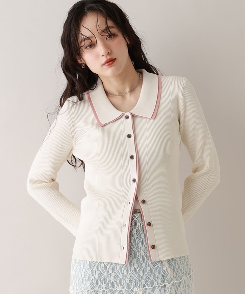 RAGEBLUE(レイジブルー)の「バイカラーリブニットポロカーディガン(カーディガン/ボレロ・レディース・ネイビー/グレー/ホワイト・FREE)」の6枚目の写真