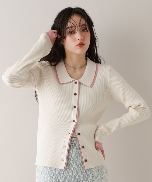 RAGEBLUE(レイジブルー)の「バイカラーリブニットポロカーディガン(カーディガン/ボレロ・レディース・ネイビー/グレー/ホワイト・FREE)」の7枚目の写真