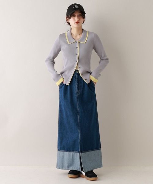 RAGEBLUE(レイジブルー)の「バイカラーリブニットポロカーディガン(カーディガン/ボレロ・レディース・ネイビー/グレー/ホワイト・FREE)」の8枚目の写真