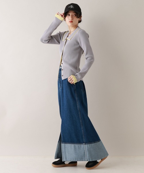 RAGEBLUE(レイジブルー)の「バイカラーリブニットポロカーディガン(カーディガン/ボレロ・レディース・ネイビー/グレー/ホワイト・FREE)」の9枚目の写真