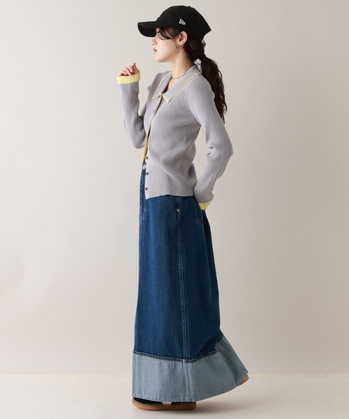 RAGEBLUE(レイジブルー)の「バイカラーリブニットポロカーディガン(カーディガン/ボレロ・レディース・ネイビー/グレー/ホワイト・FREE)」の10枚目の写真