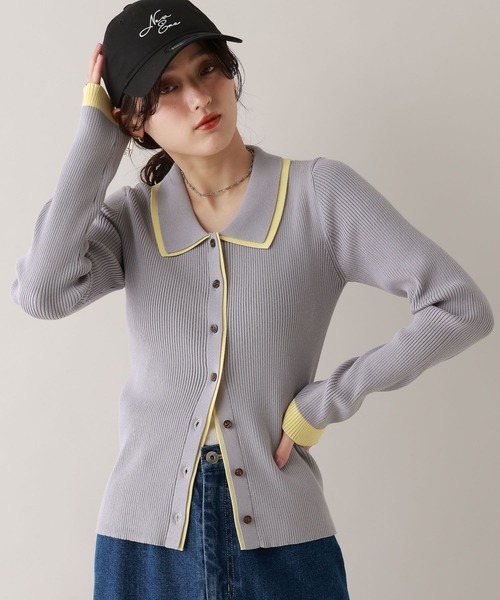 RAGEBLUE(レイジブルー)の「バイカラーリブニットポロカーディガン(カーディガン/ボレロ・レディース・ネイビー/グレー/ホワイト・FREE)」の11枚目の写真