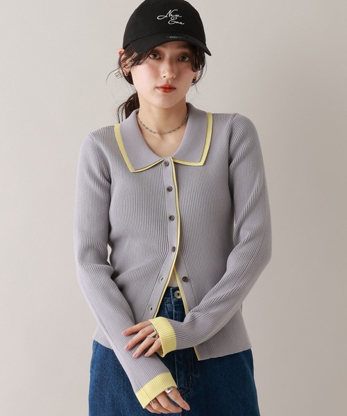 RAGEBLUE(レイジブルー)の「バイカラーリブニットポロカーディガン(カーディガン/ボレロ・レディース・ネイビー/グレー/ホワイト・FREE)」の12枚目の写真