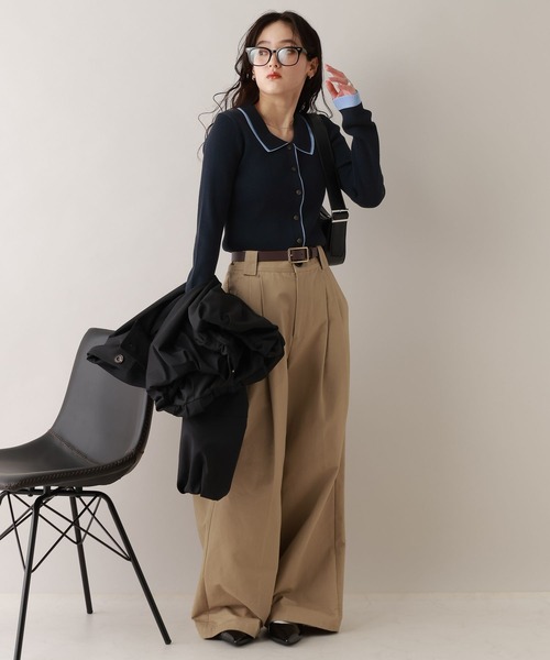 RAGEBLUE(レイジブルー)の「バイカラーリブニットポロカーディガン(カーディガン/ボレロ・レディース・ネイビー/グレー/ホワイト・FREE)」の14枚目の写真