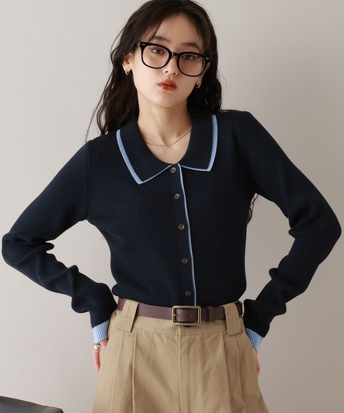 RAGEBLUE(レイジブルー)の「バイカラーリブニットポロカーディガン(カーディガン/ボレロ・レディース・ネイビー/グレー/ホワイト・FREE)」の16枚目の写真