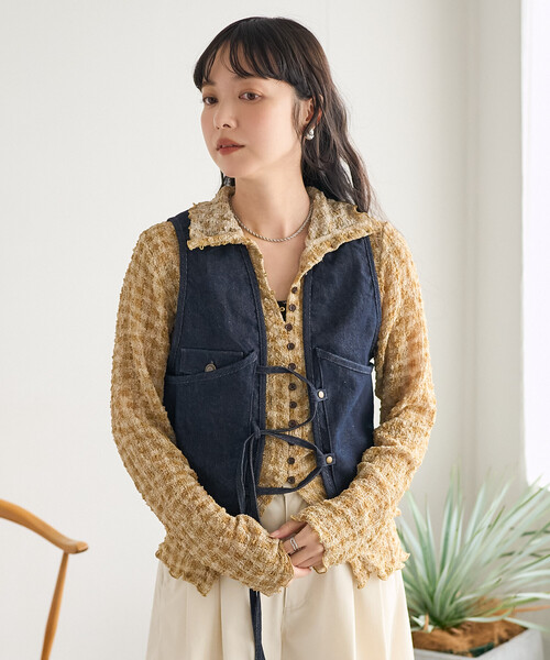 FREAK'S STORE（フリークスストア）の「ツイル リボン ランニングベスト（ベスト・レディース・ブルー/オフホワイト/オリーブ・ﾌﾘ-）」の6枚目の写真