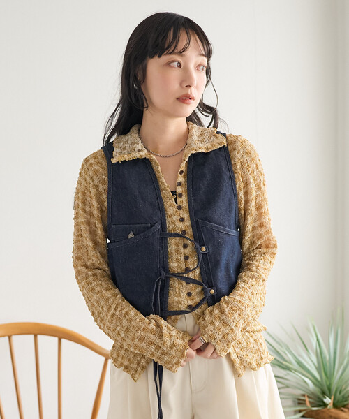 FREAK'S STORE（フリークスストア）の「ツイル リボン ランニングベスト（ベスト・レディース・ブルー/オフホワイト/オリーブ・ﾌﾘ-）」の7枚目の写真