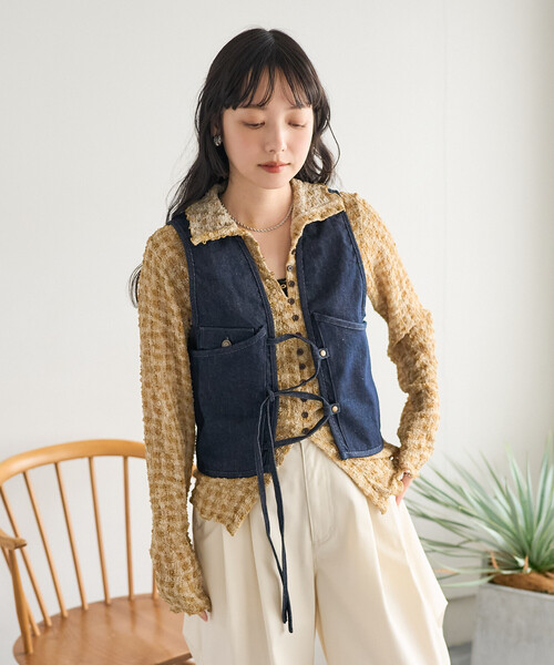 FREAK'S STORE（フリークスストア）の「ツイル リボン ランニングベスト（ベスト・レディース・ブルー/オフホワイト/オリーブ・ﾌﾘ-）」の9枚目の写真