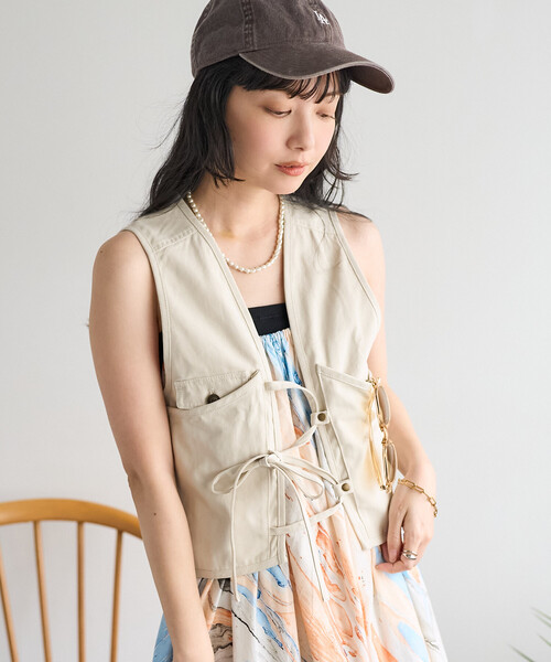 FREAK'S STORE（フリークスストア）の「ツイル リボン ランニングベスト（ベスト・レディース・ブルー/オフホワイト/オリーブ・ﾌﾘ-）」の20枚目の写真