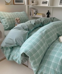 VIBGYOR（ヴィブジョー）の「LESRIRE/チェックデザイン寝具4点セット・シングル ベッドカバー シーツ 枕カバー L9188（寝具）」