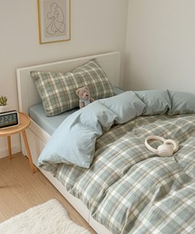 VIBGYOR（ヴィブジョー）の「LESRIRE/チェックデザイン寝具4点セット・シングル ベッドカバー シーツ 枕カバー L9188（寝具）」