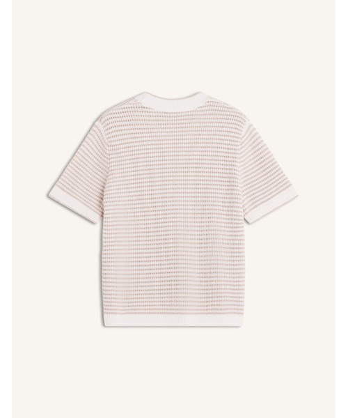 Maison Kitsune(メゾンキツネ)の「LACE KNIT STRIPED SHORT SLEEVE JUMPER(ニット/セーター・レディース・ホワイト×ブラウン・M/S/XS/L)」の8枚目の写真