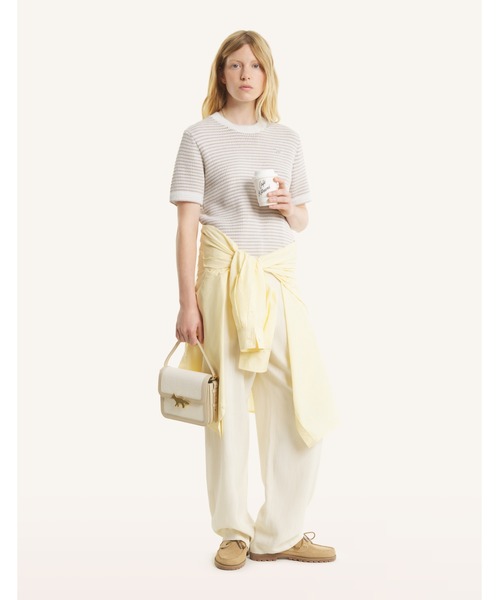 Maison Kitsune(メゾンキツネ)の「LACE KNIT STRIPED SHORT SLEEVE JUMPER(ニット/セーター・レディース・ホワイト×ブラウン・M/S/XS/L)」の3枚目の写真