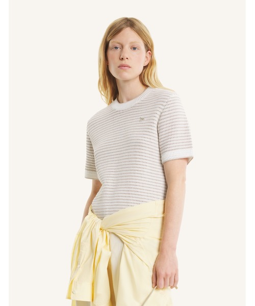Maison Kitsune(メゾンキツネ)の「LACE KNIT STRIPED SHORT SLEEVE JUMPER(ニット/セーター・レディース・ホワイト×ブラウン・M/S/XS/L)」の5枚目の写真