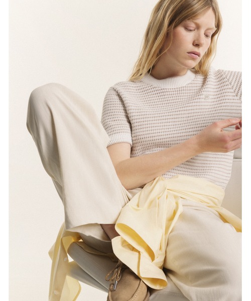 Maison Kitsune(メゾンキツネ)の「LACE KNIT STRIPED SHORT SLEEVE JUMPER(ニット/セーター・レディース・ホワイト×ブラウン・M/S/XS/L)」の7枚目の写真