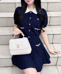 INGNI（イング）の「配色胸刺繍衿付ニットカーディガン＋ニットミニスカート／セット（セットアップ）」