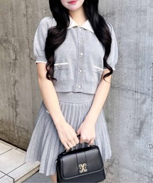 INGNI（イング）の「配色胸刺繍衿付ニットカーディガン＋ニットミニスカート／セット（セットアップ）」