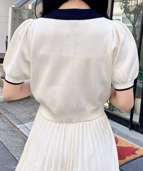 INGNI（イング）の「配色胸刺繍襟付ニットカーディガン＋ニットミニスカパン／セットアップ（セットアップ・レディース・ホワイト×ネイビー/ネイビー系/グレー×ホワイト・M）」の8枚目の写真