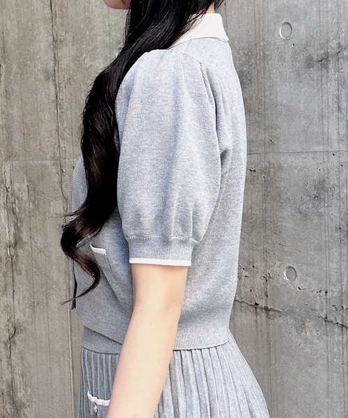 INGNI（イング）の「配色胸刺繍襟付ニットカーディガン＋ニットミニスカパン／セットアップ（セットアップ・レディース・ホワイト×ネイビー/ネイビー系/グレー×ホワイト・M）」の14枚目の写真
