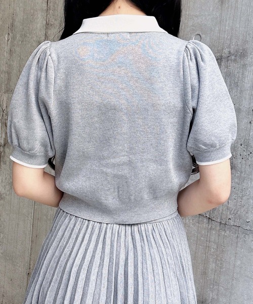 INGNI（イング）の「配色胸刺繍襟付ニットカーディガン＋ニットミニスカパン／セットアップ（セットアップ・レディース・ホワイト×ネイビー/ネイビー系/グレー×ホワイト・M）」の15枚目の写真