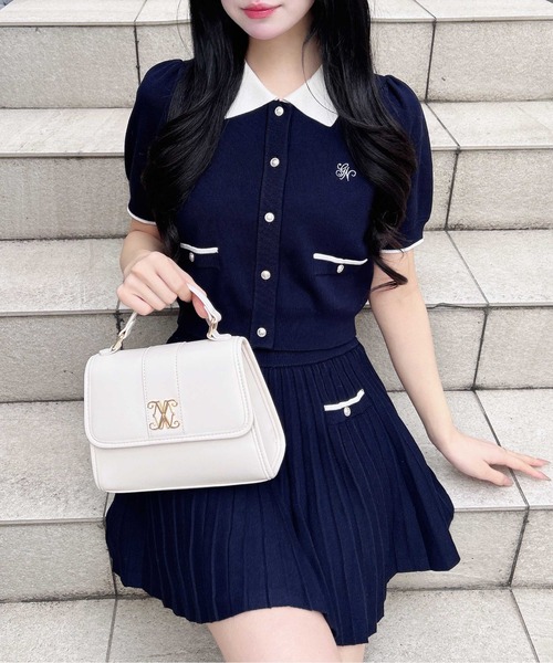 INGNI（イング）の「配色胸刺繍襟付ニットカーディガン＋ニットミニスカパン／セットアップ（セットアップ・レディース・ホワイト×ネイビー/ネイビー系/グレー×ホワイト・M）」の18枚目の写真