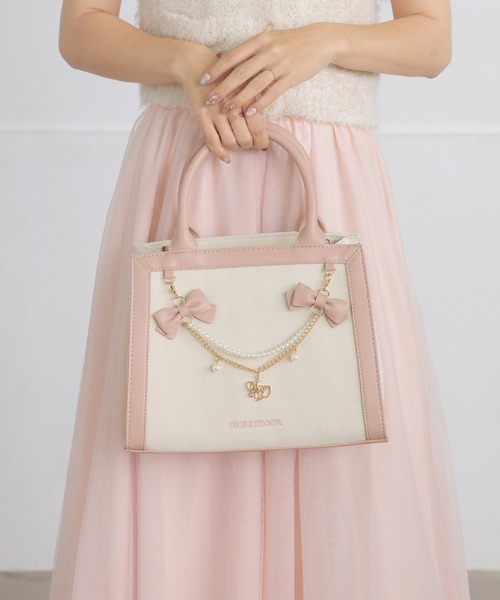 SecretDoor（シークレットドア）の「【500mlペットボトル対応】トートバッグ ショルダーバッグ 2WAY マキアート（トートバッグ・レディース・ピンク/ブラック/ホワイト×ブラック・FREE）」の14枚目の写真