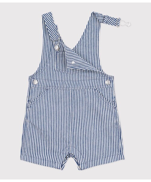 PETIT BATEAU(プチバトー)の「ストライプショートサロペット(サロペット/オーバーオール・キッズ・ホワイト×ブルー・12MONTH)」の2枚目の写真