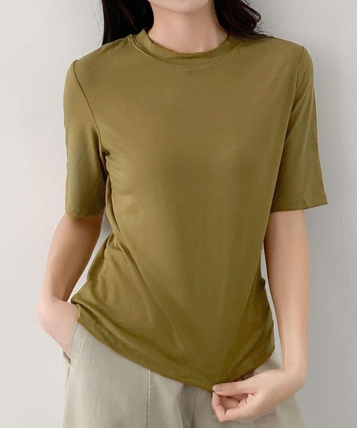LOWO（ロワ）の「【豊富な11カラー展開】クルーネック半袖Tシャツ 無地（Tシャツ/カットソー・レディース・ベージュ系その他/ホワイト/ボルドー/ネイビー/モカ/マスタード/アイボリー/カーキ/ブラック/グレー/チャコールグレー・M/2L/3L/L）」の10枚目の写真