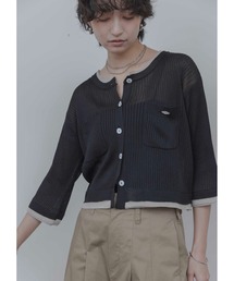 美品⭐︎エイミーロウ eimee law パールカーディガン　ブラック Eimee Law（エイミーロウ）の「ランダムリボンフリルニットカーデ