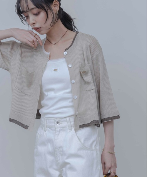Eimee Law(エイミーロウ)の「レイヤードライクハーフスリーブカーディガン(カーディガン/ボレロ・レディース・ベージュ/ブラック/グレー・FREE)」の7枚目の写真