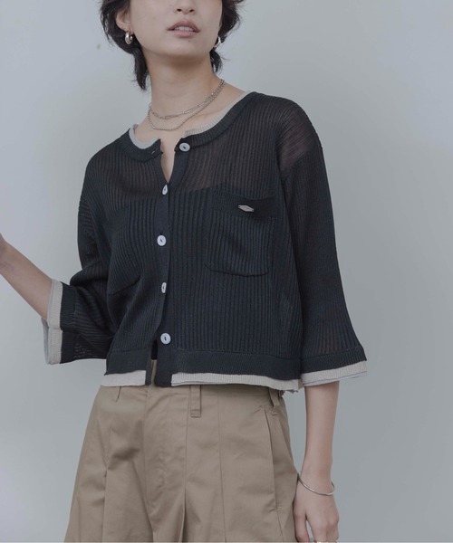 Eimee Law(エイミーロウ)の「レイヤードライクハーフスリーブカーディガン(カーディガン/ボレロ・レディース・ベージュ/ブラック/グレー・FREE)」の13枚目の写真