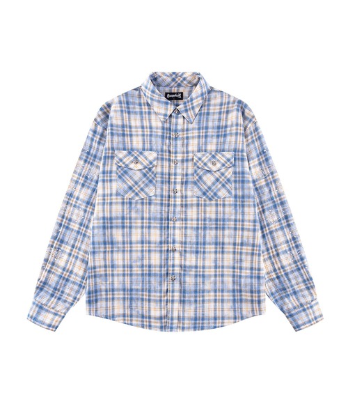 SUPPLIER(サプライヤー)の「チェックシャツ|Rhinestone Cross Check Shirt|SUPPLIER(シャツ/ブラウス・メンズ・ブルー/ピンク・SMALL/MEDIUM/LARGE/X-LARGE)」の2枚目の写真
