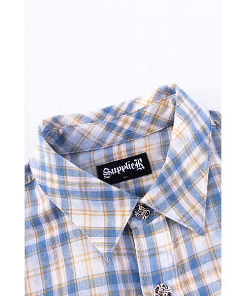 SUPPLIER(サプライヤー)の「チェックシャツ|Rhinestone Cross Check Shirt|SUPPLIER(シャツ/ブラウス・メンズ・ブルー/ピンク・SMALL/MEDIUM/LARGE/X-LARGE)」の15枚目の写真