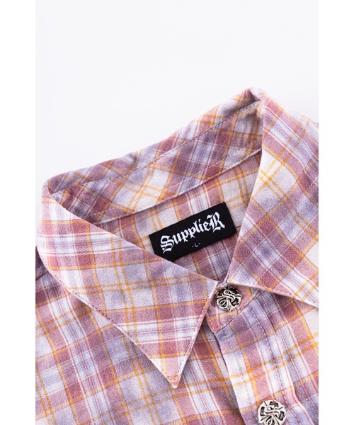 SUPPLIER(サプライヤー)の「チェックシャツ|Rhinestone Cross Check Shirt|SUPPLIER(シャツ/ブラウス・メンズ・ブルー/ピンク・SMALL/MEDIUM/LARGE/X-LARGE)」の7枚目の写真