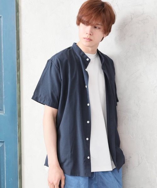 ARCADE（アーケード）の「春 バンドカラー 半袖 オックスフォードシャツ/選べるマルチ釦&ノーマル釦（シャツ/ブラウス・メンズ・サックスブルー系1/ホワイト系2/ホワイト系1/ネイビー系2/ブラック系2/ネイビー系1/ブラック系1/サックスブルー系2・M/LL/L）」の5枚目の写真