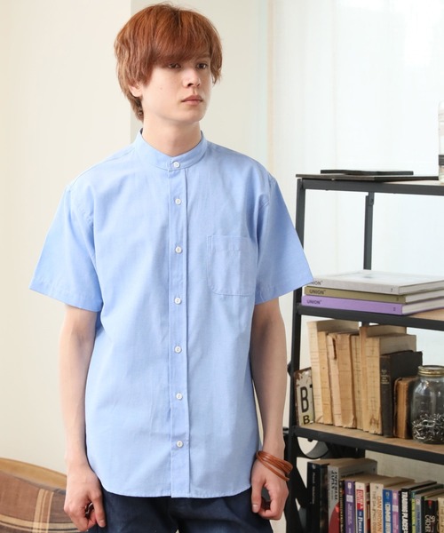 ARCADE（アーケード）の「春 バンドカラー 半袖 オックスフォードシャツ/選べるマルチ釦&ノーマル釦（シャツ/ブラウス・メンズ・サックスブルー系1/ホワイト系2/ホワイト系1/ネイビー系2/ブラック系2/ネイビー系1/ブラック系1/サックスブルー系2・M/LL/L）」の7枚目の写真