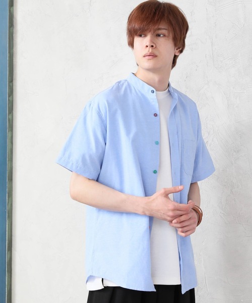 ARCADE（アーケード）の「春 バンドカラー 半袖 オックスフォードシャツ/選べるマルチ釦&ノーマル釦（シャツ/ブラウス・メンズ・サックスブルー系1/ホワイト系2/ホワイト系1/ネイビー系2/ブラック系2/ネイビー系1/ブラック系1/サックスブルー系2・M/LL/L）」の8枚目の写真