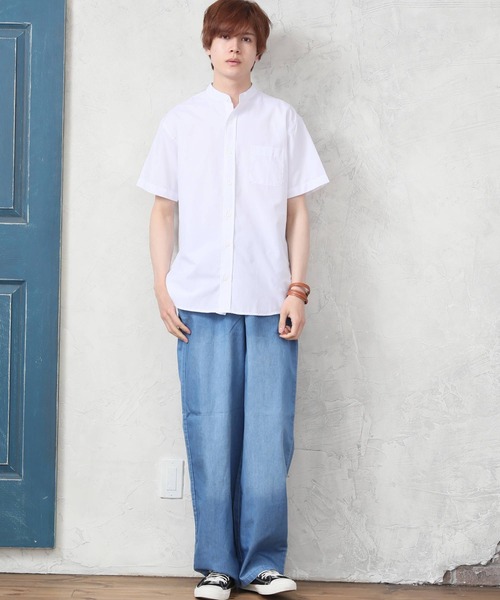 ARCADE（アーケード）の「春 バンドカラー 半袖 オックスフォードシャツ/選べるマルチ釦&ノーマル釦（シャツ/ブラウス・メンズ・サックスブルー系1/ホワイト系2/ホワイト系1/ネイビー系2/ブラック系2/ネイビー系1/ブラック系1/サックスブルー系2・M/LL/L）」の11枚目の写真