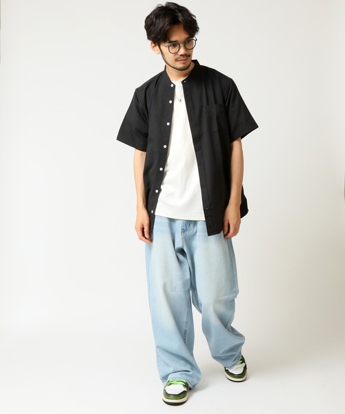 ARCADE（アーケード）の「春 バンドカラー 半袖 オックスフォードシャツ/選べるマルチ釦&ノーマル釦（シャツ/ブラウス・メンズ・サックスブルー系1/ホワイト系2/ホワイト系1/ネイビー系2/ブラック系2/ネイビー系1/ブラック系1/サックスブルー系2・M/LL/L）」の17枚目の写真