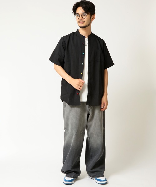 ARCADE（アーケード）の「春 バンドカラー 半袖 オックスフォードシャツ/選べるマルチ釦&ノーマル釦（シャツ/ブラウス・メンズ・サックスブルー系1/ホワイト系2/ホワイト系1/ネイビー系2/ブラック系2/ネイビー系1/ブラック系1/サックスブルー系2・M/LL/L）」の18枚目の写真