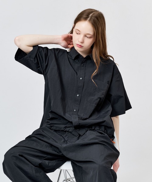 WETTEMPT(�E�B�e���v�g)��NYLON BICOLOR DRAWSTRING S/S SHIRT / �i�C�����o�C�J���[�h���[�R�[�hS/S�V���c(�V���c/�u���E�X)