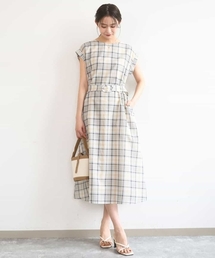 MK MICHEL KLEIN | オーガンジーチェック柄フレアシルエットワンピース/洗える(ワンピース)