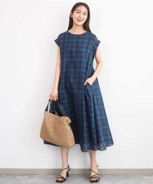 MK MICHEL KLEIN（エムケーミッシェルクラン）の「[洗える]オーガンジーチェック柄フレアシルエットワンピース（ワンピース）」