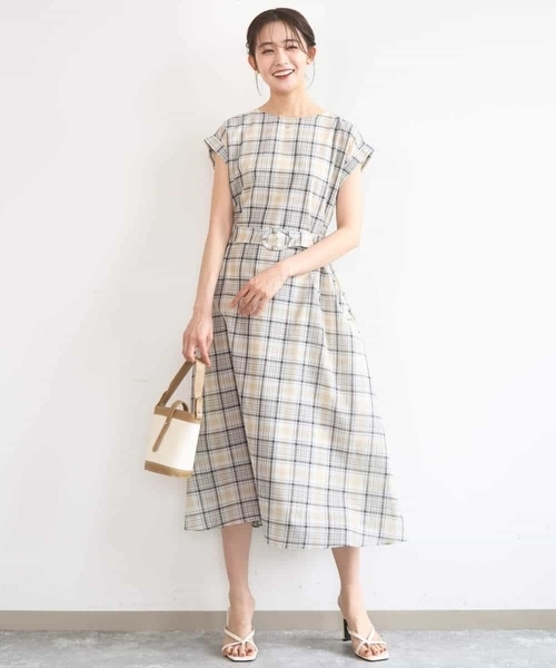 MK MICHEL KLEIN（エムケーミッシェルクラン）の「[洗える]オーガンジーチェック柄フレアシルエットワンピース（ワンピース・レディース・ネイビー/ベージュ・38）」の17枚目の写真